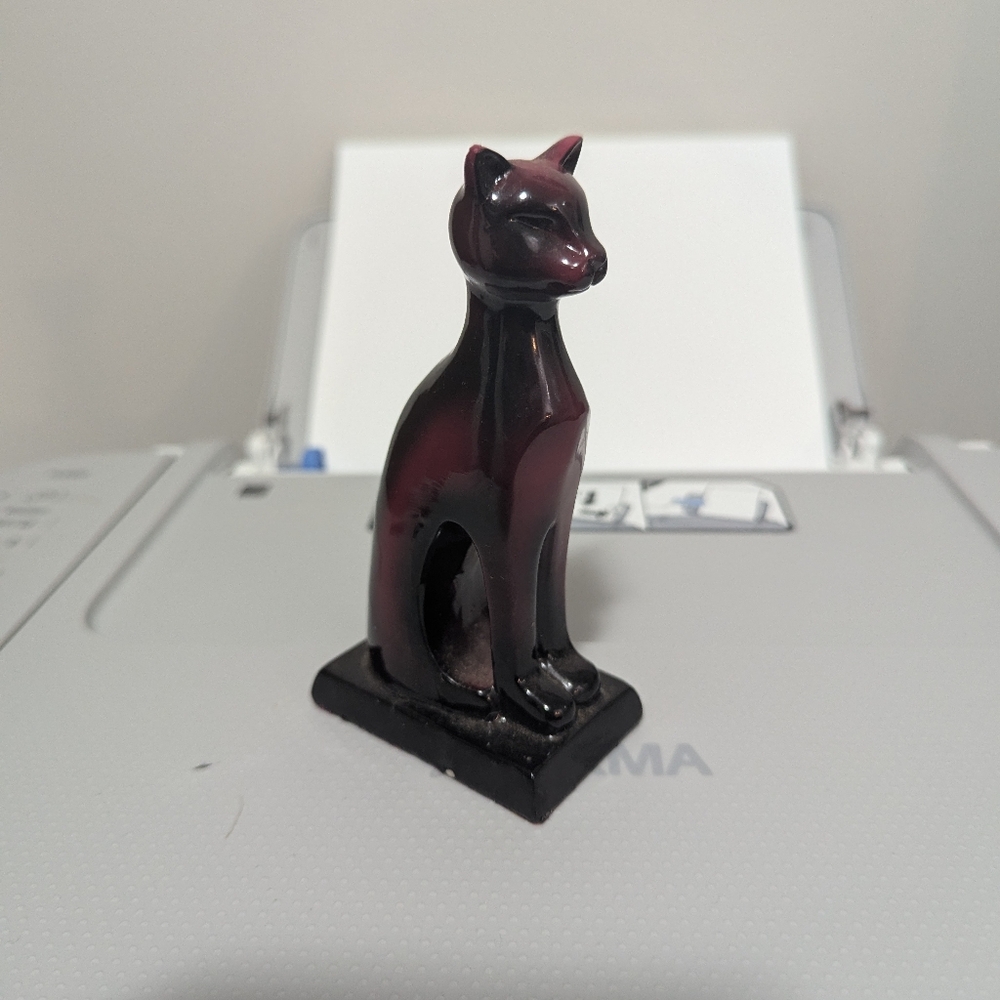 Elegant Black And Pink Tone Cat Figurine. 5 Inches Tall. GUC. Unbranded.